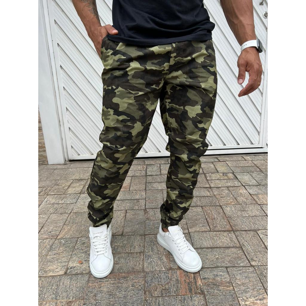 Calça Jogger High Green Camuflada  Treinamentos Exercito Sarja Lycra Masculino