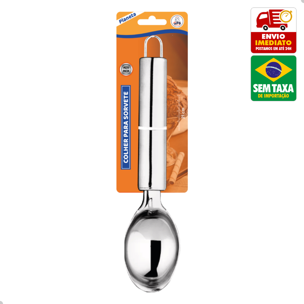 Colher de Sorvete em Aço Inox Metal Planeta 21cm 50G Bola Sorveteria Sobremesa Cozinha GP2170 em Oferta na Shopee