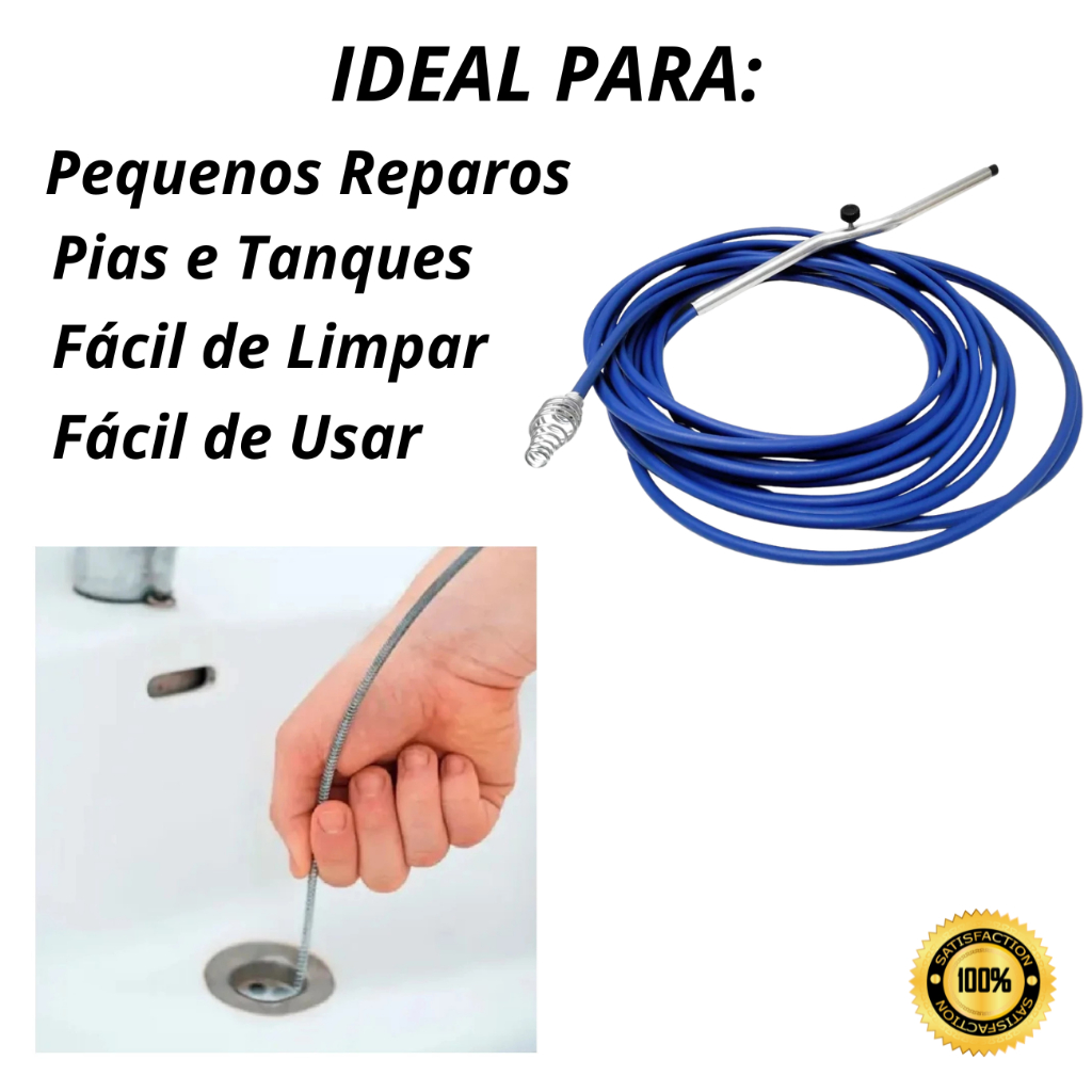 Desentupidor Manual Tufão para Pia Ralo Canos Manivela com mola Vaso Sanitario Tanques