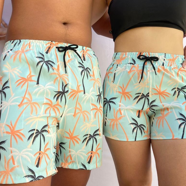 Short Casal Kit Mozão Tactel Conjunto Casal Combinadinho shortinho Moda Praia Verão Masculino Feminino Namorado