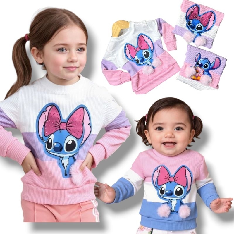 Blusa De frio infantil feminino Inverno Stitch 2 a 10 todos os tamanhos