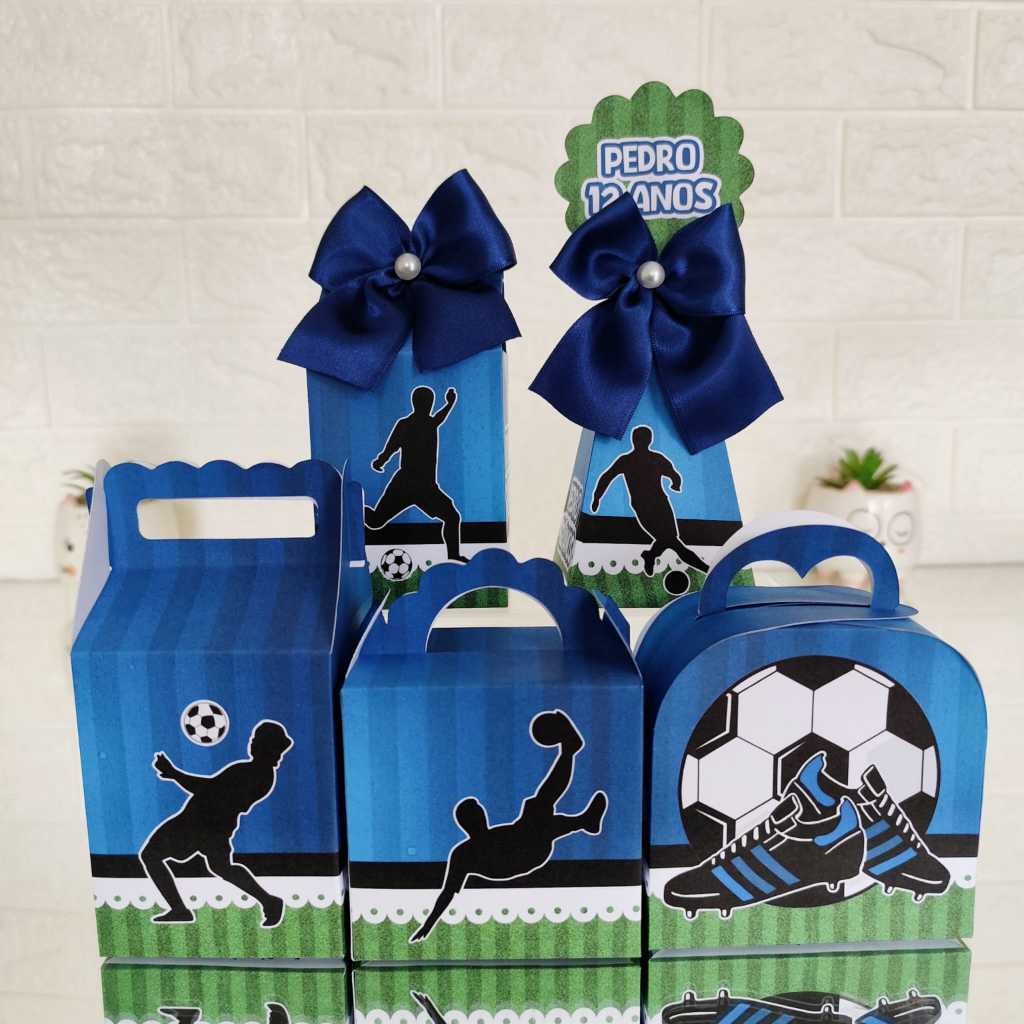 Kit Caixinhas Futebol Verde/Azul - Lembrancinhas Personalizadas | Mimos | Kit Festa | Personalizados (PEGUE E MONTE)