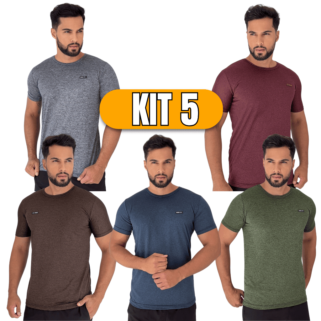 Kit 5 Camisas Masculina Manga Curta Malha Fria Moda Fitness Camiseta Masculina Dry Fit para Academia