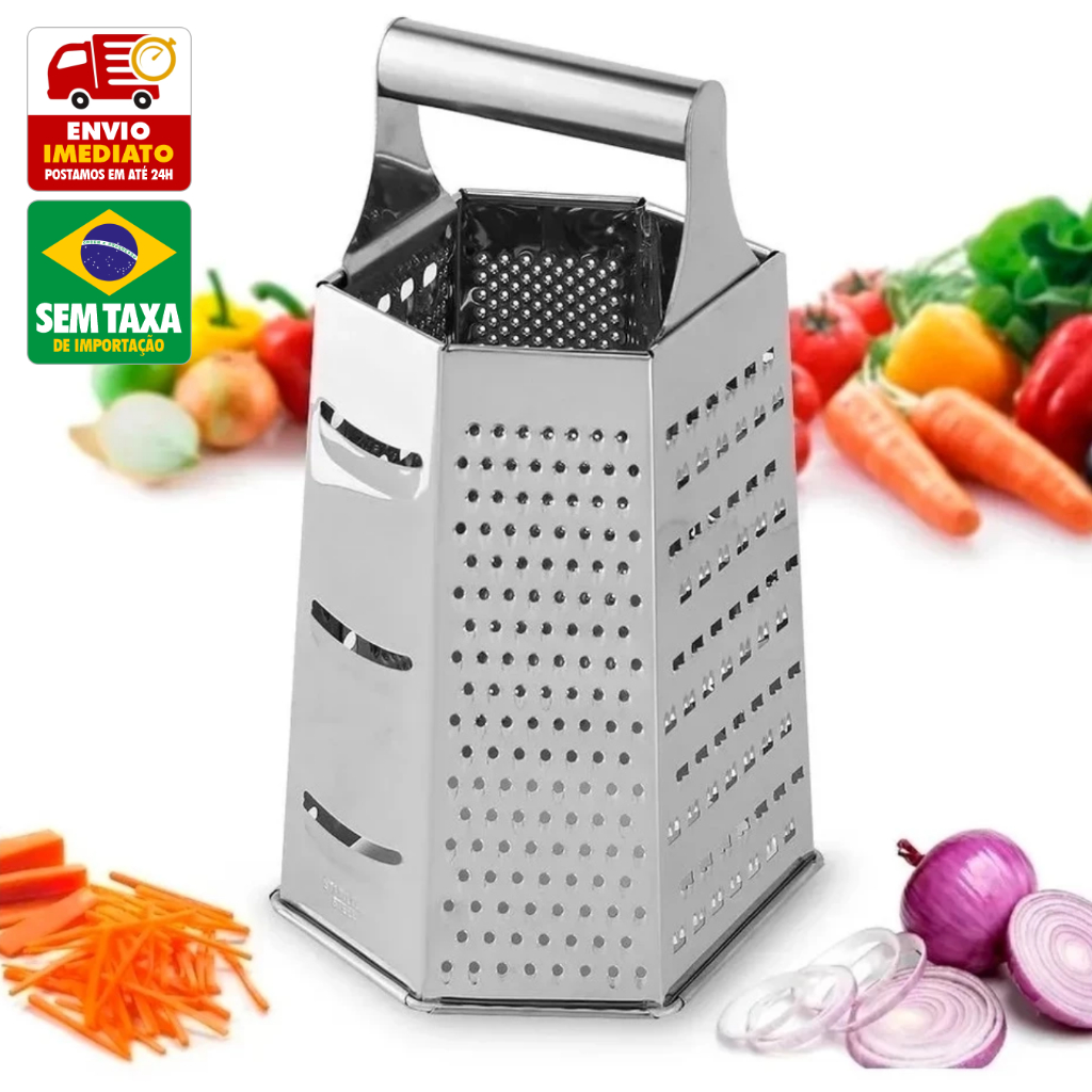 Ralador Inox de Alimentos Universo 6 ou 4 Faces em Aço Inox Metal Multiuso Queijo Legumes Cozinha GP6 em Oferta na Shopee