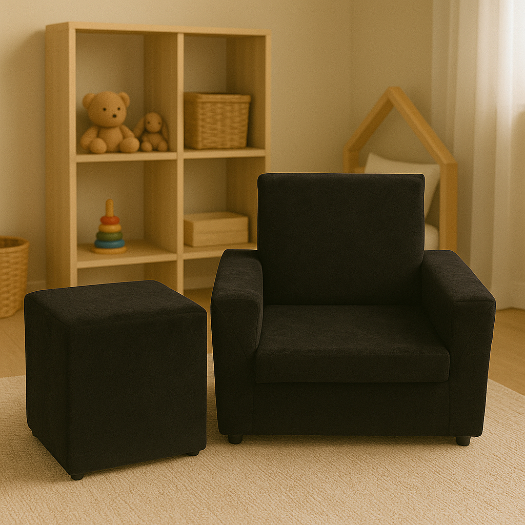 Kit Mini Sofa Infantil Poltroninha e Mini Pufe Puff Infantil Quadrado Para Criança Conforto Macio Leve