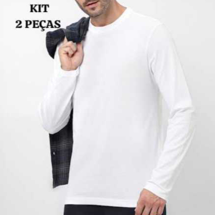 KIT 2 CAMISETAS MANGA LONGA MASCULINA GOLA REDONDA BÁSICA LISA  BLUSA 100% ALGODÃO UNISSEX
