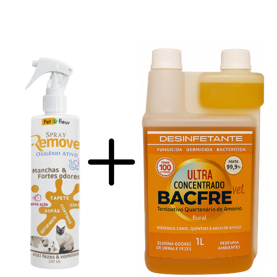 kit Desinfetante Bactericida Ultra Concentrado + Tira Manchas e Odores Enzimático - Xixi de Gato e Pets