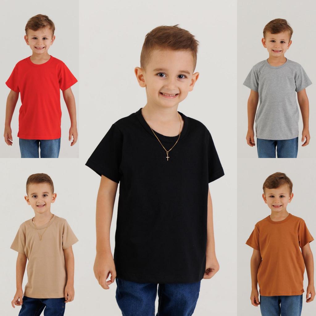 Kit 5 Camisetas Básica Escolar Infantil Menino ou Menina de Meia Malha 100% algodão1/2/3/4/6/8/10