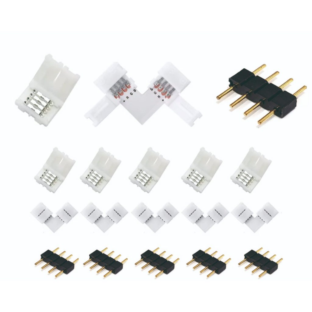 Kit 5 10 Peças Conector 4 Pinos RGB 10 mm Emenda  L Rápida de Pressão  em para Fita de Led 5050 3528
