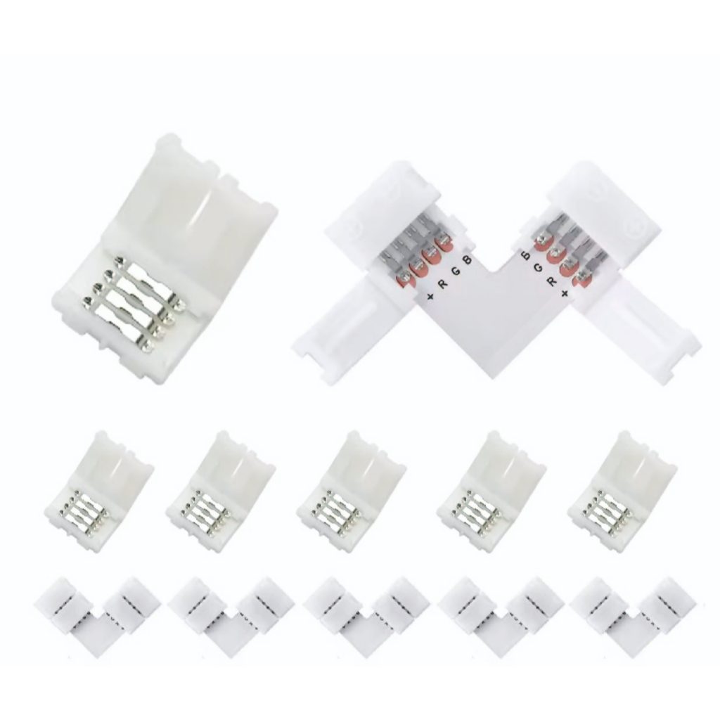 KIT 4 OU 10 EMENDA RÁPIDA RGB  DE PRESSÃO 10 mm + EMENDA Rápida EM L para Fita de Led 5050 3528