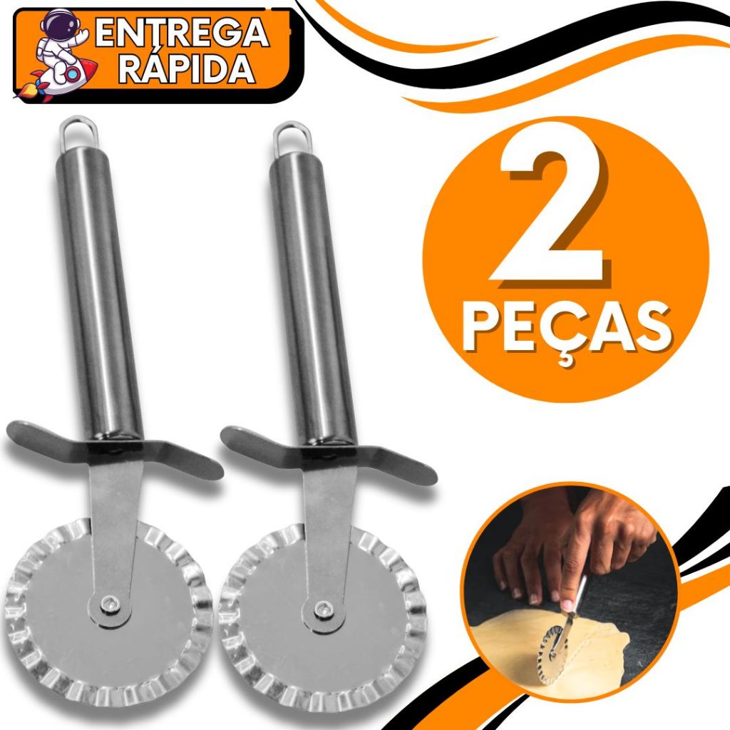 KIT 2 Cortador e Fechador Rolo Massa Pastel Aço Inox Premium Corta e Fecha Massa Uso Domestico Pizzaria Pastelaria