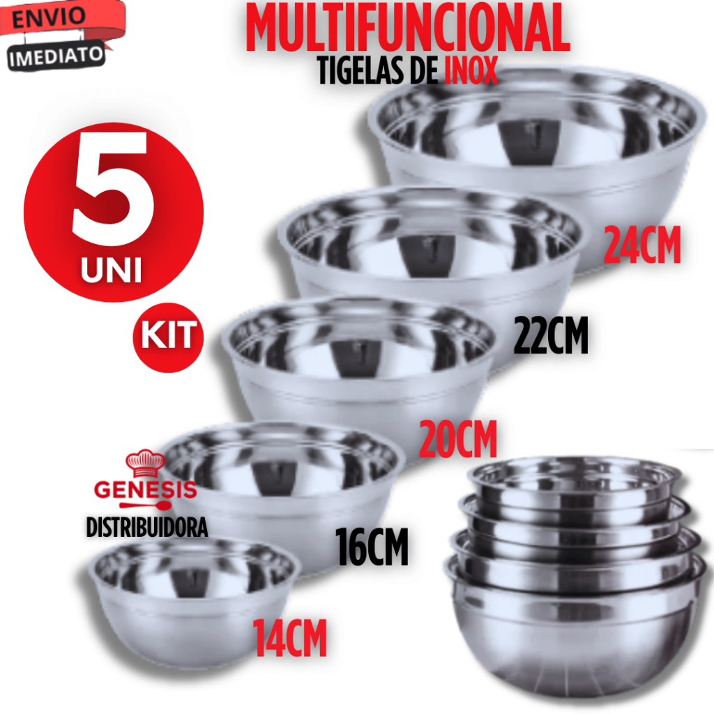 Conjunto 05  Medidas Tigela Inox Grande Conjunto Bowl Saladeira  Kit Cumbuca Bacia Cozinha Variáveis Utilidades em Oferta na Shopee
