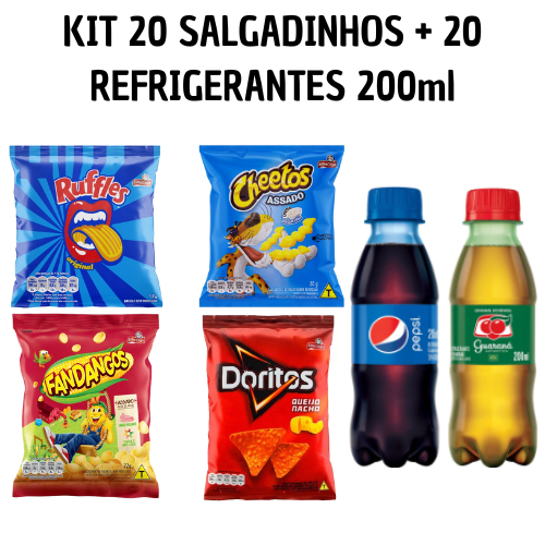 Kit Escola - 20 Salgadinhos mini + 20 Refrigerantes 200ml em Oferta na Shopee