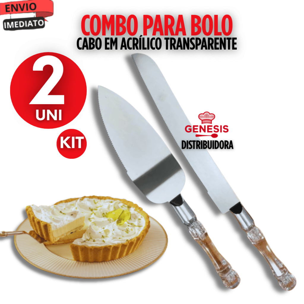 Faca Espátula Bolo Pães Torta Aço Inox Cabo Acrílico Para Servir Cabo Acrílico KIT -Promoção