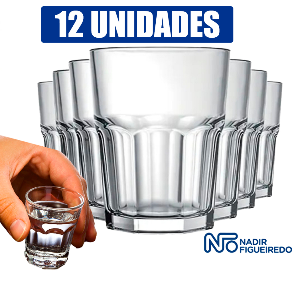 Jogo 12 Copos de Shot Bristol 60ML Vidro Resistente Drink Dose Cachaça Tequila Campari Licor