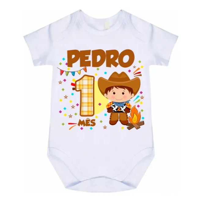 Body Bebê Personalizado Festa Junina Mês Aniversário Lindo