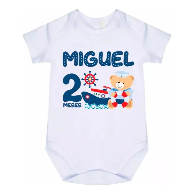 Roupa Body Bebê Urso Marinheiro Mês De Aniversário Cód 3737