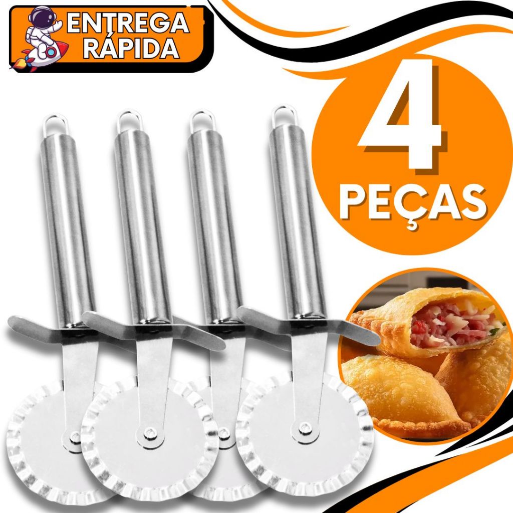 KIT 4 Cortador e Fechador Rolo Massa Pastel Aço Inox Premium Corta e Fecha Massa Uso Domestico Pizzaria Pastelaria