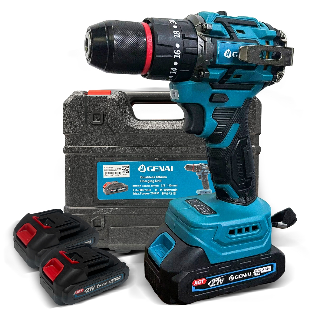 Brushless Parafusadeira 2 Baterias 21v Furadeira Maleta 28pcs 110v/220v 70N.m em Oferta na Shopee