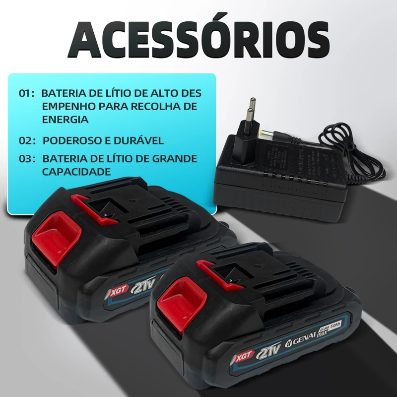 Parafusadeira Furadeira 21V com 2 Baterias e Maleta Completa 70N.m — foto 7