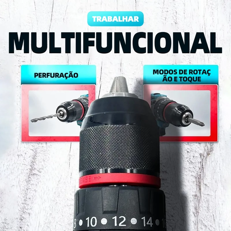 Parafusadeira Furadeira 21V com 2 Baterias e Maleta Completa 70N.m — foto 5