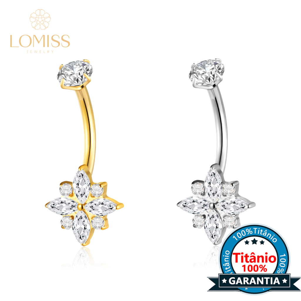 Piercing Banana Umbigo Titânio Flor Zircônia Cravejada em Oferta na Shopee