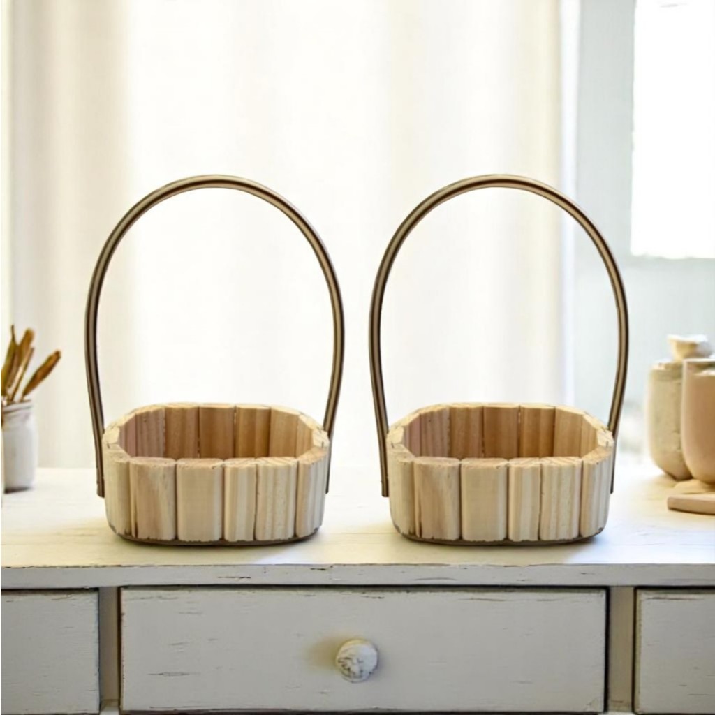 Kit 10 Cestas oval 16cm Fraldeira Madeira Decoração