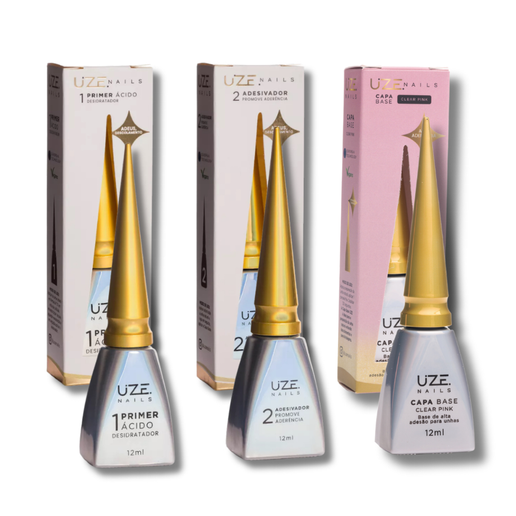 Kit Preparação Perfeita Step 1 + Step 2 + Capa Base 12ml - Uze Nails