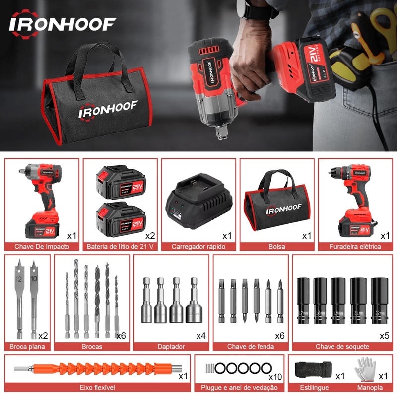 Furadeira Parafusadeira Elétrica e Chave de Impacto a Bateria Brushless — foto 2