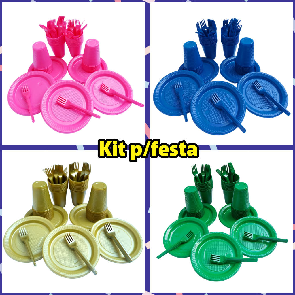 Kit Festa Descartáveis para festa Copo Pratinho de bolo e Garfinho em Oferta na Shopee