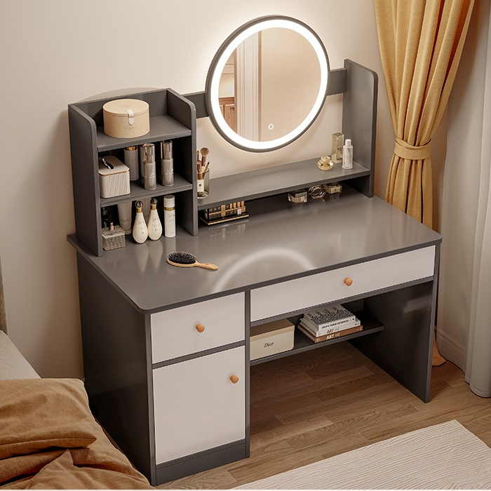 Penteadeira de quarto com gavetas Mesa de maquiagem multifuncional LED cinza Yesop em Oferta na Shopee