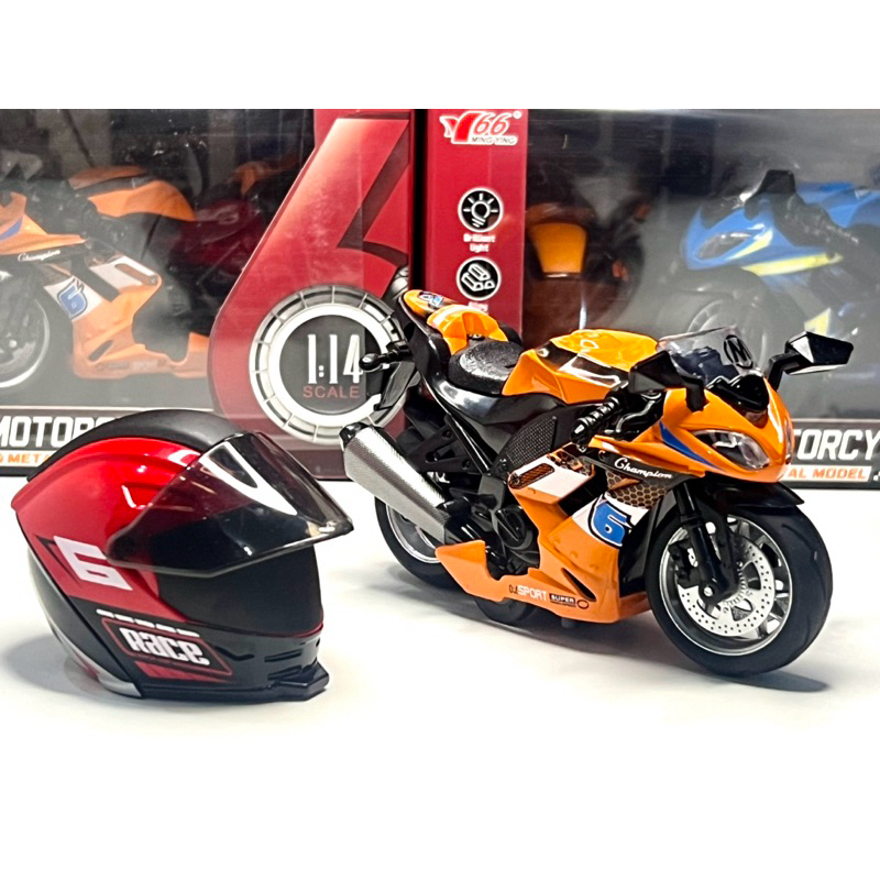 Miniatura Motocicleta de Ferro Com Som Luz e Fricção Boneco Piloto