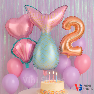 Balão de Sereia 5 Uni + 1 numero de 16" (40cm) em Oferta na Shopee