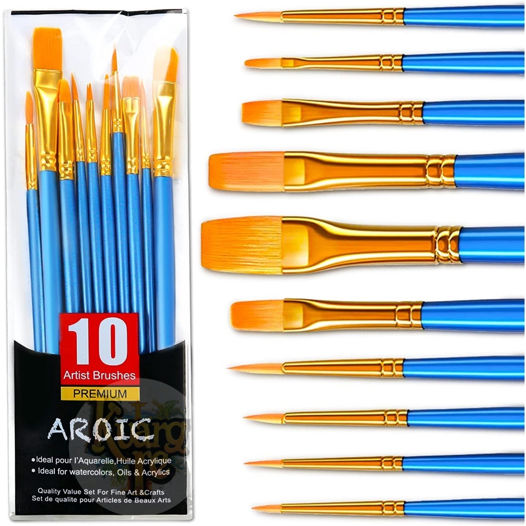 Kit com 10 Pincéis artísticos para pintura cerdas macias - Aquarela, Guache, Óleo, Acrílica em Oferta na Shopee
