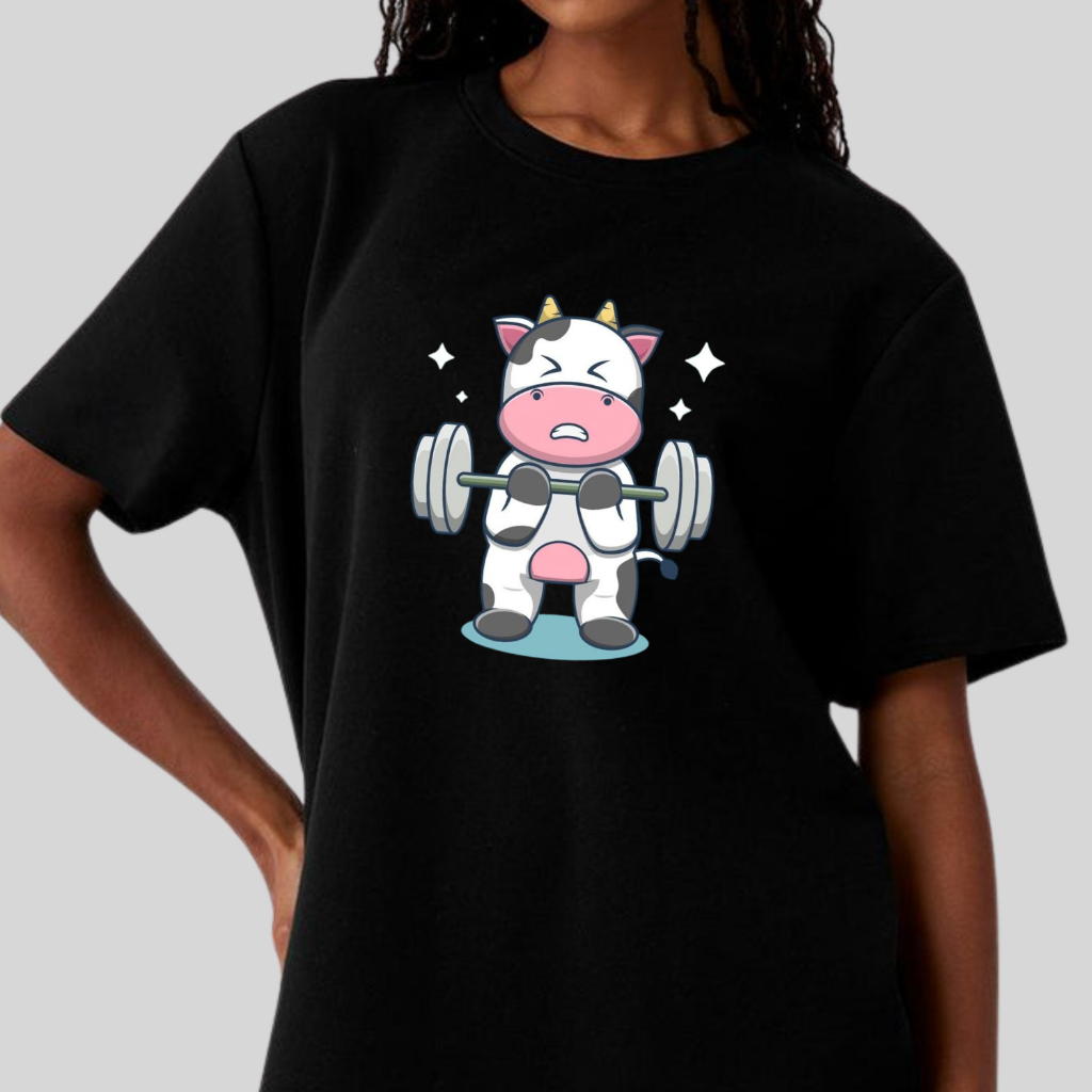 Camisão Camiseta Larga Feminina Oversized Academia Treino Estampada Vaca Fitness