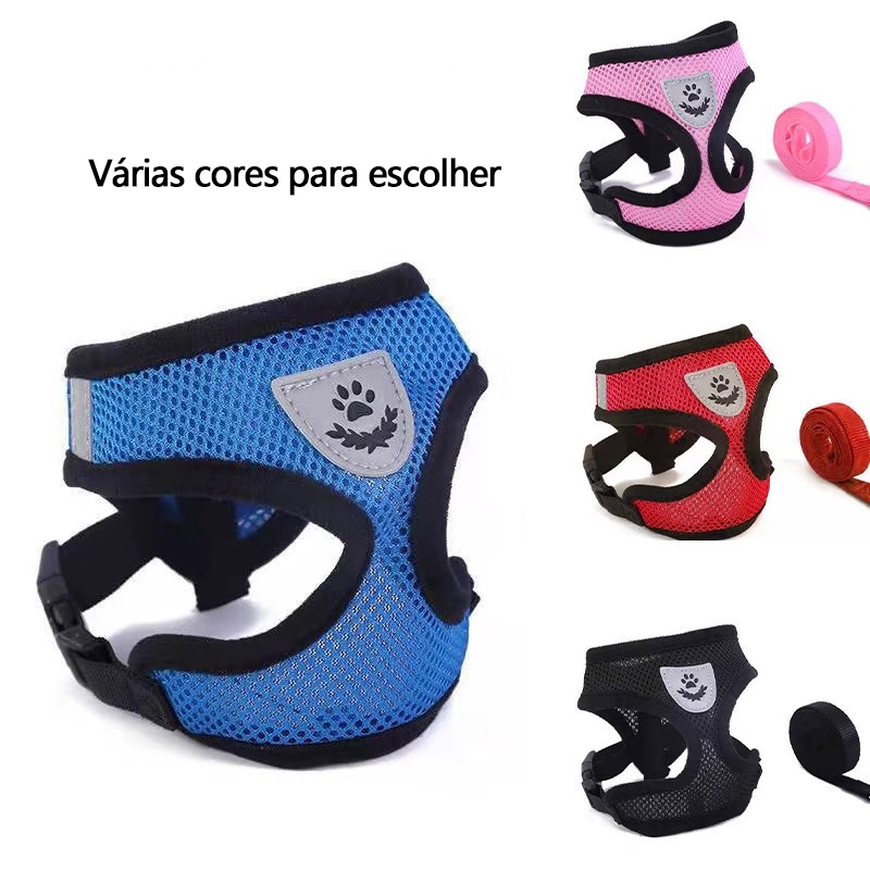 Coleira Peitoral para cachorro pequenos e médios com guia para pet colete confortável