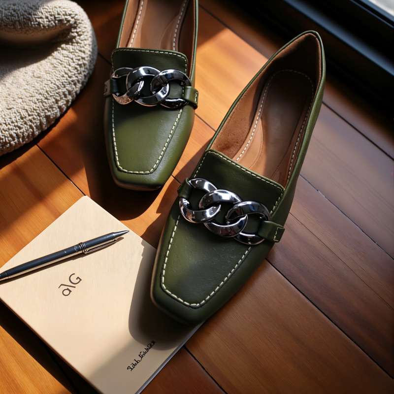 Mocassim Feminino Bico Quadrado Napa Verde Oliva I Corrente – Linda e confortável, visual encantador em Oferta na Shopee