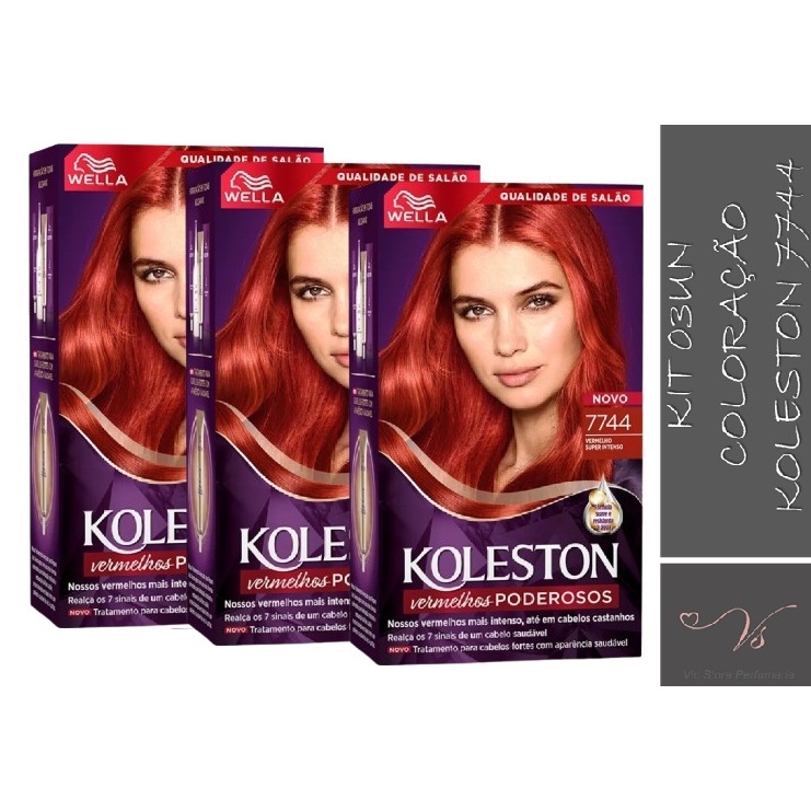 Kit 03un Tintura Koleston Vermelhos Poderosos - 7744 Vermelho Super Intenso