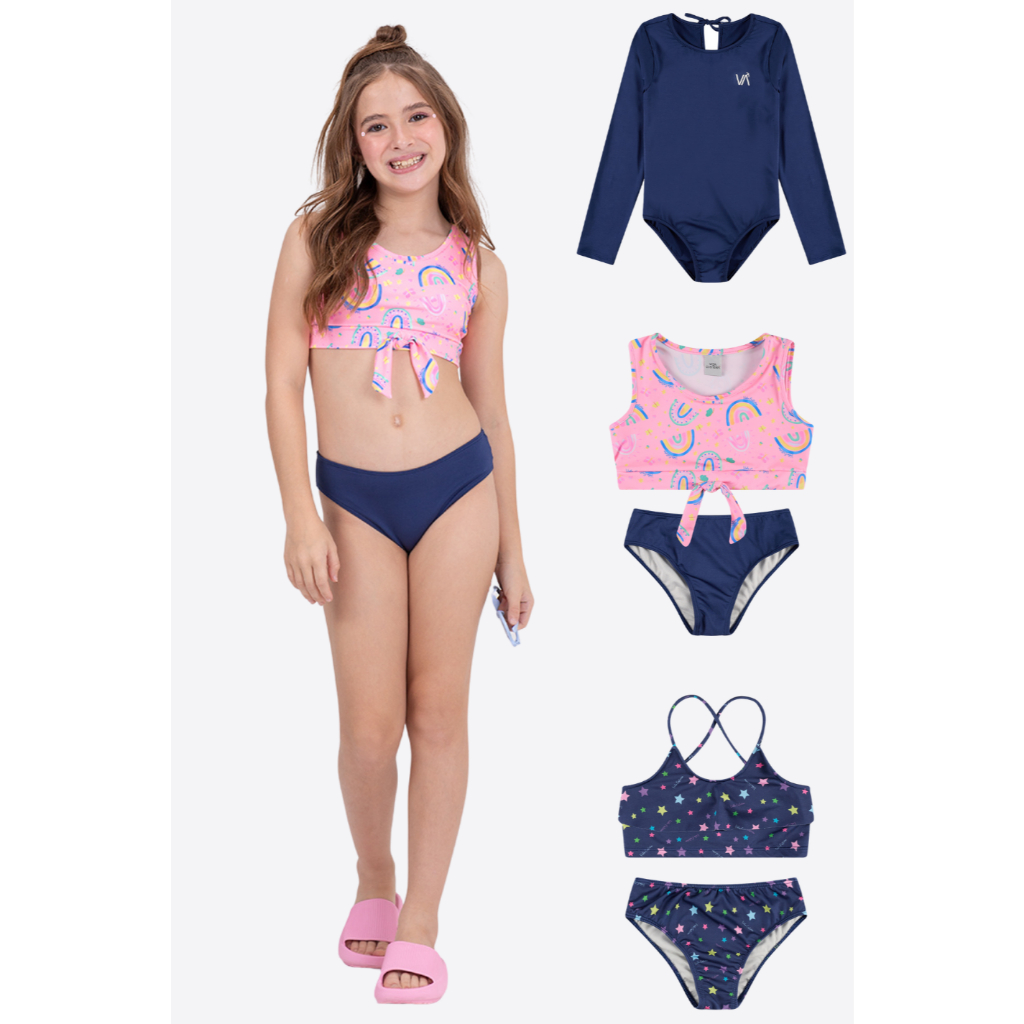 Kit 3 Conjuntos Infantil Marinho Menina Praia e Piscina