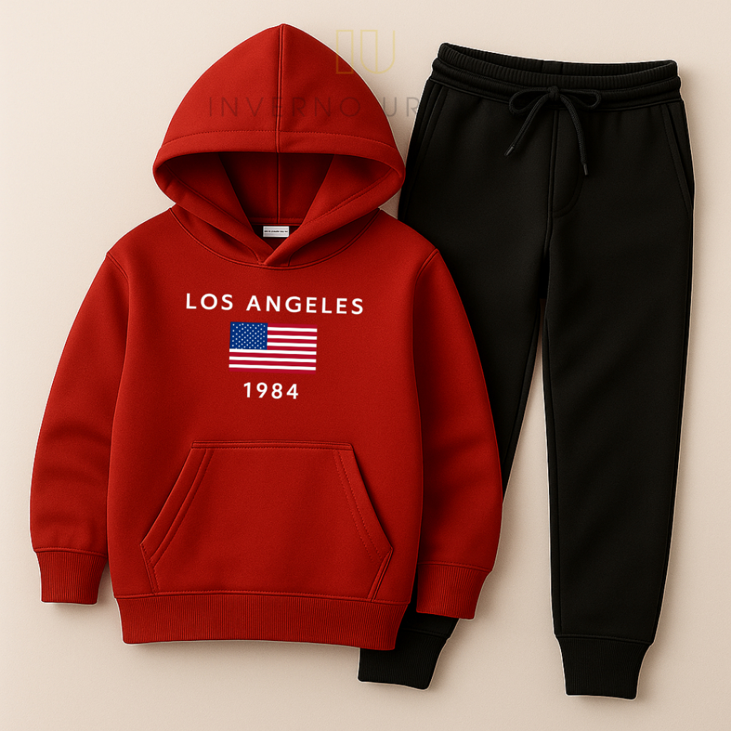 Conjunto Moletom Infantil Estamapado "Los Angeles" Blusa de Frio Canguru e Calça