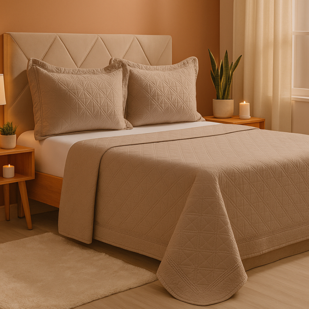 Kit 03 Peças Cobre Leito Colcha Quenn casal Luxo Glamour Essência Premium Soft Laune Haus