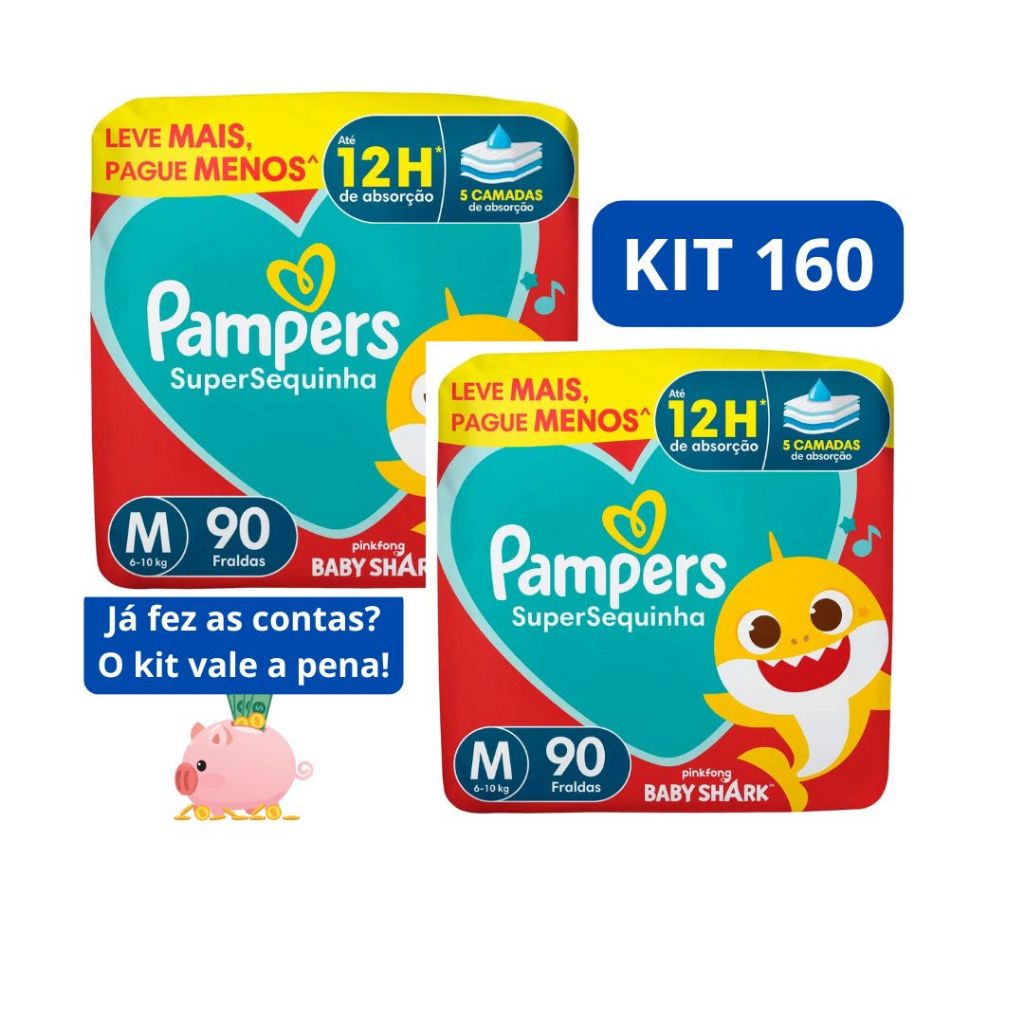 Fralda Pampers SuperSequinha - Tamanho M 90 unidades ou KIT