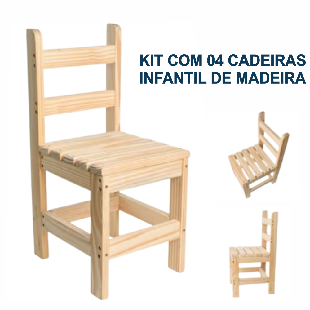 Cadeira Infantil Para Criança Madeira Maciça Resistente Kids - KIT 01- KIT 02 - KIT 04 UNIDADES