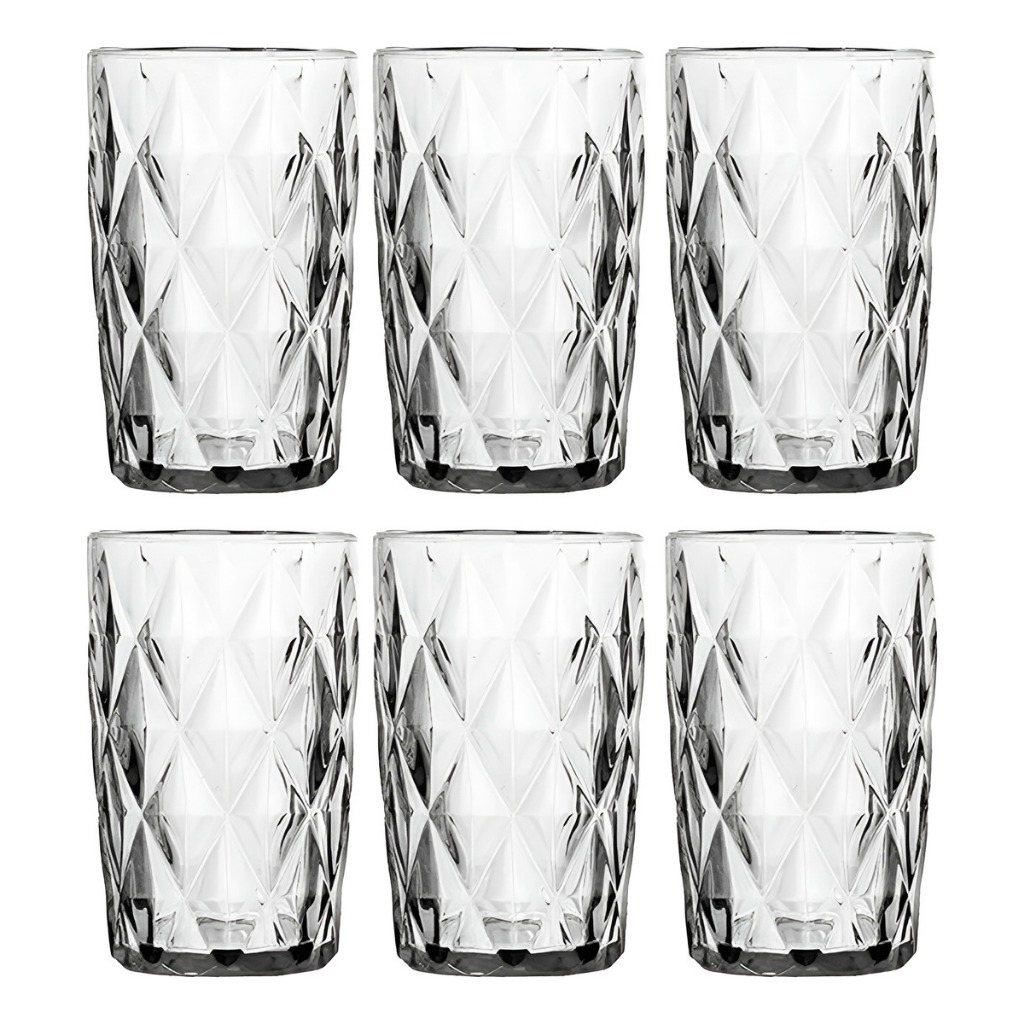 Jogo 6 Copos De Vidro 370ml Diamante
