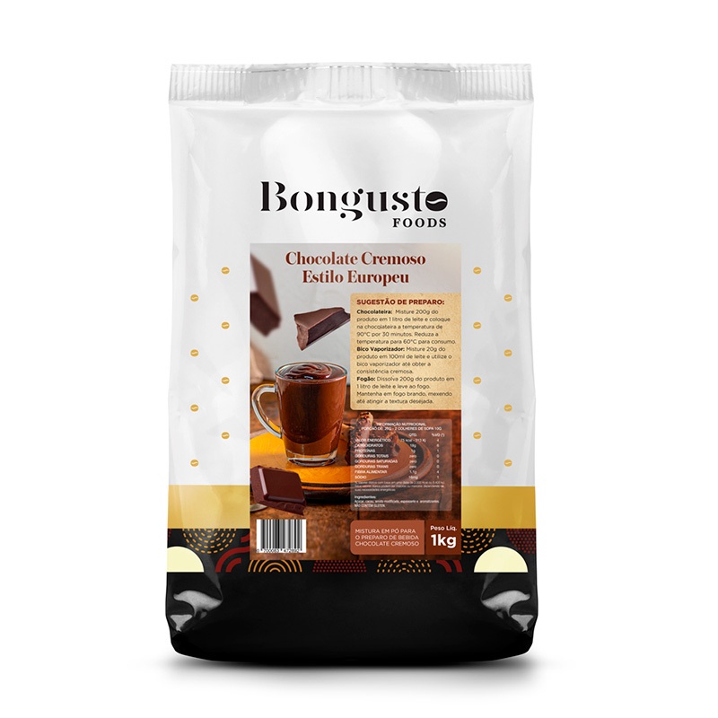 Chocolate Cremoso Europeu Bongusto 1kg – Bebida Quente Cremosa, Sabor Intenso e Pronto para Preparo com Leite