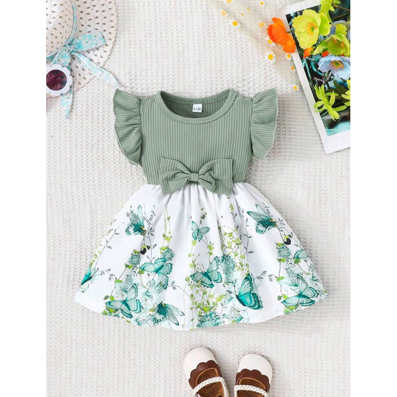 Vestido de Bebê Infantil Menina Manga Curta verde