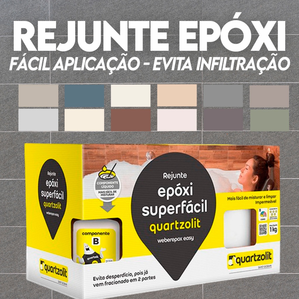Rejunte Epóxi Super Fácil Banheiro Sauna Piscina Porcelanato 1kg Quartzolit Core