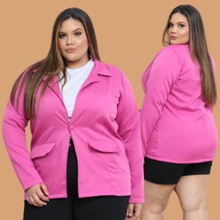 Blazer Feminino Alfaiataria Premium Max Blazer Elegante Com Botão Sem Forro Veste tamanhos 44 ao 50 em Oferta na Shopee