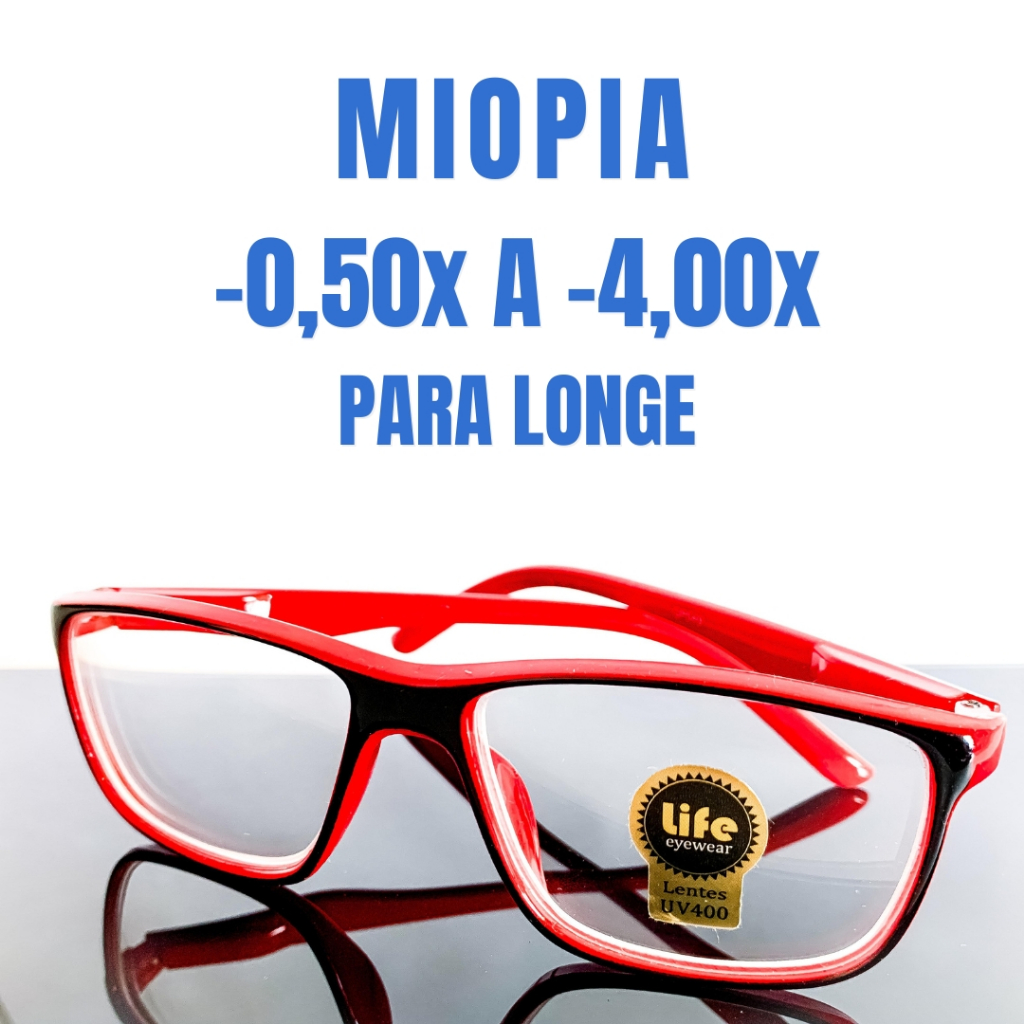 Miopia Óculos de Grau Pronto Vermelho Lentes -0.50 a -4.00 Diversas Cores em Oferta na Shopee