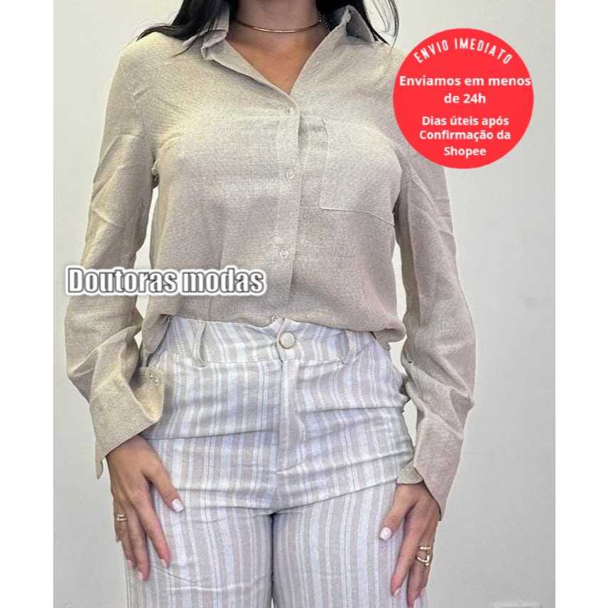 Doutoras Modas Camisa Social Feminina Linho Manga Longa Estilosa 152